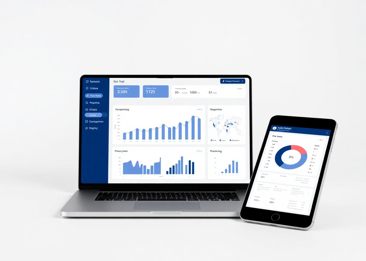Tableau de bord de logiciel de gestion sur ordinateur portable et tablette